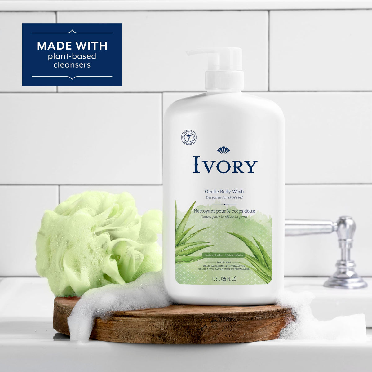Person pumping Ivory in shower, demonstrating easy family use