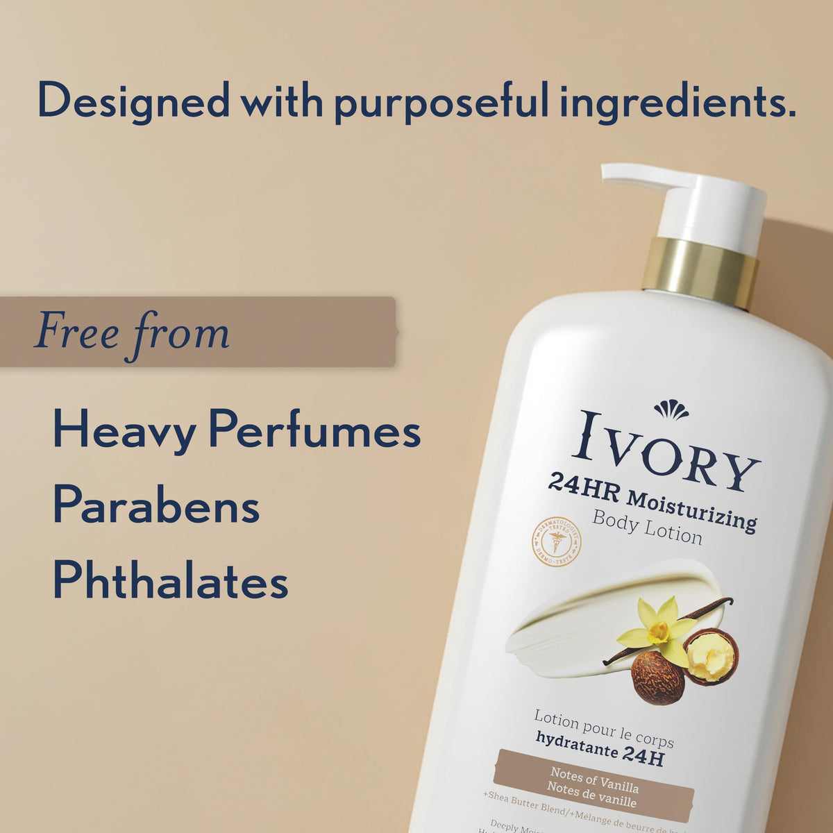 Ivory lotion applied on hand showing instant-smooth feel benefit