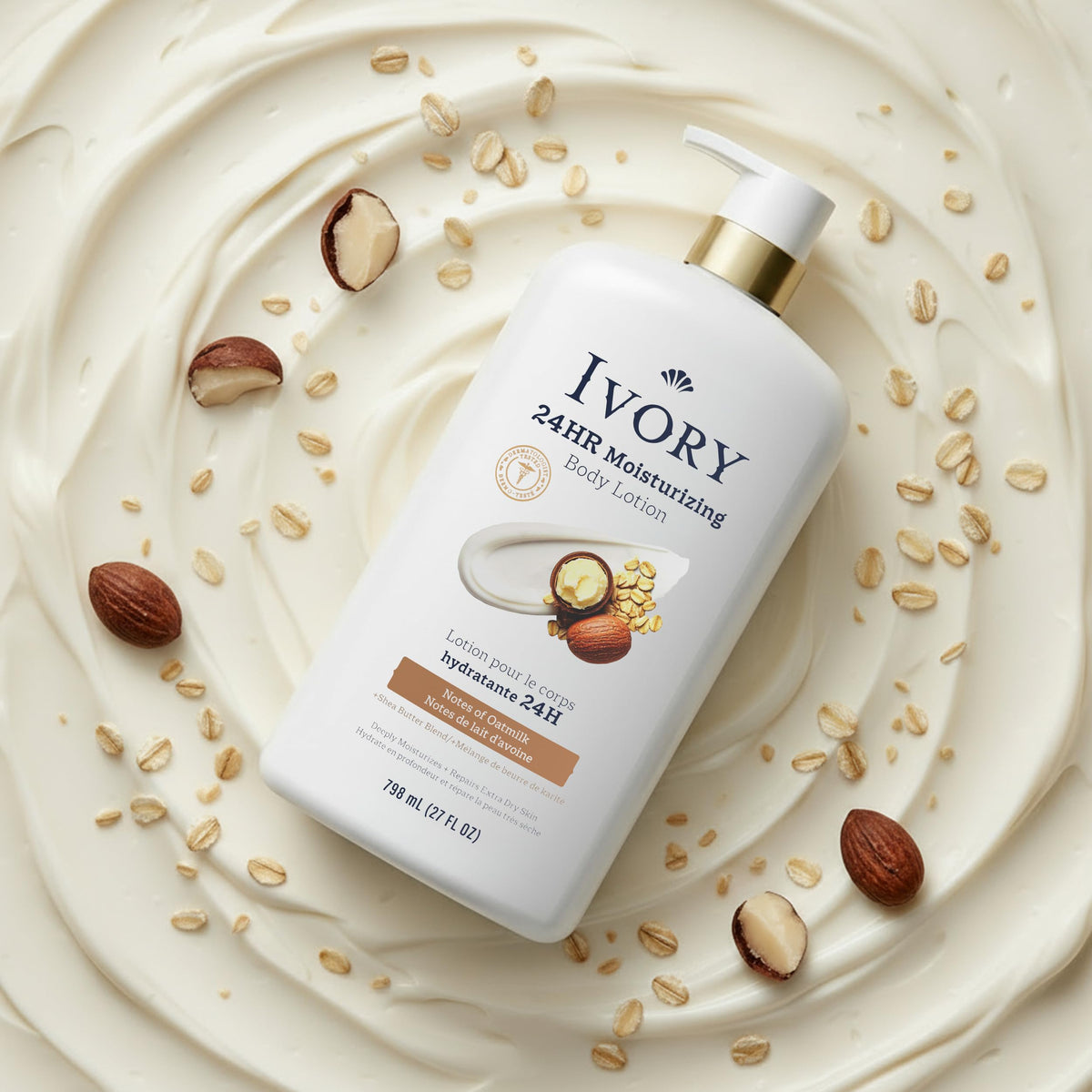 Demonstration of Ivory lotion absorbing into skin illustrating non-greasy finish