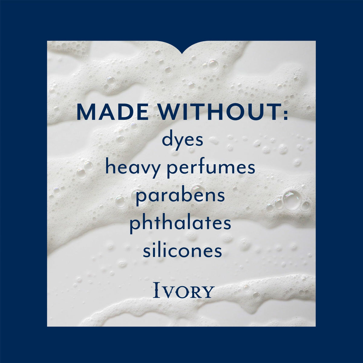 Ivory original close-up label highlighting dye-free formula and gentle benefit