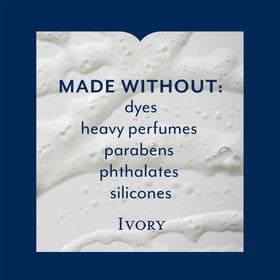 Ivory original close-up label highlighting dye-free formula and gentle benefit