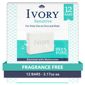 Ivory sensitive front packaging showing fragrance free family soap benefit