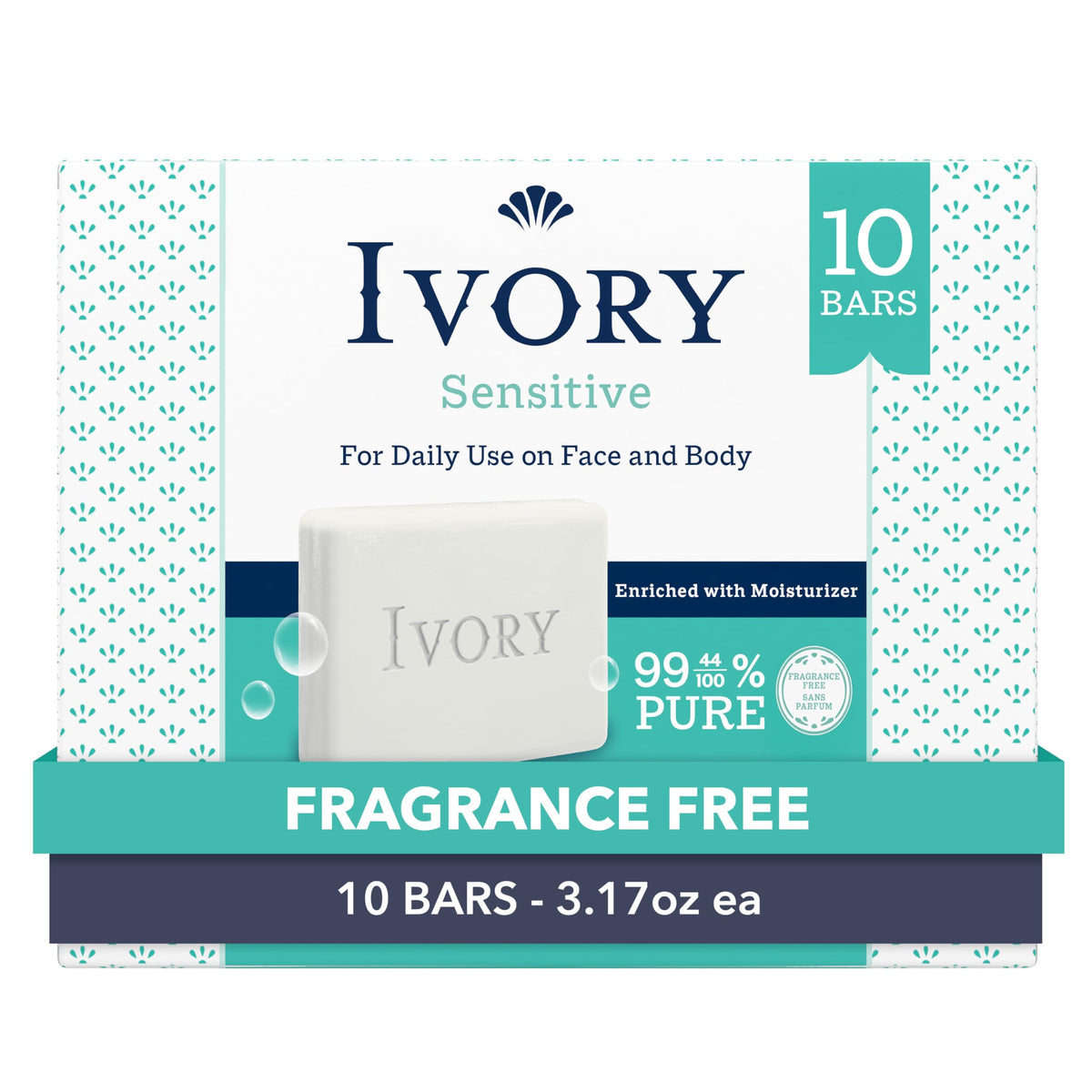 Ivory sensitive front packaging showing clean design and family-friendly benefits