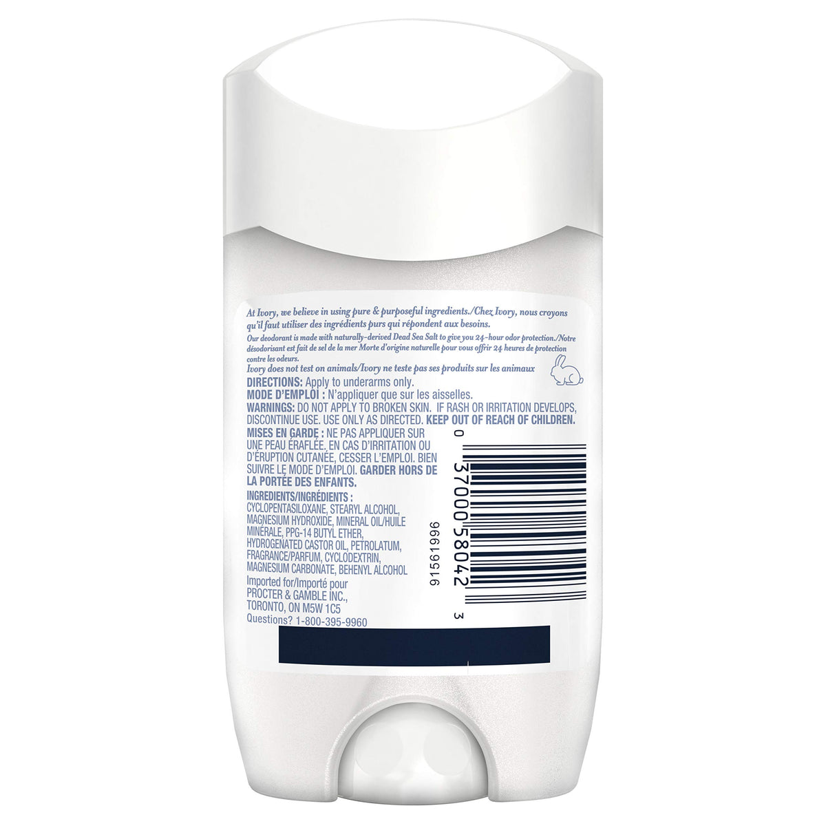 Ivory deodorant stick close-up showing smooth texture for easy, non-irritating application