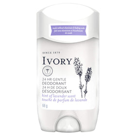 Ivory front packaging of lavender aluminum free deodorant for gentle all-day freshness