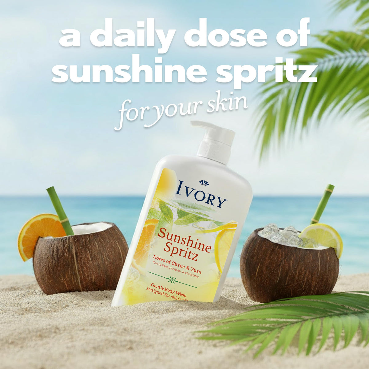 Ivory label close-up listing 14 ingredients and transparency benefit