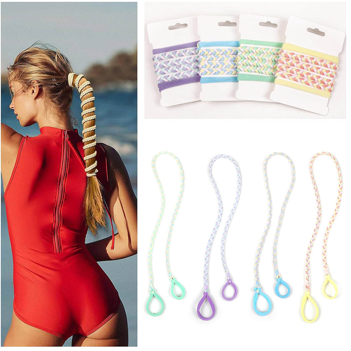 Ivyu front packaging showing 4 colorful braided sport hair ties for workouts