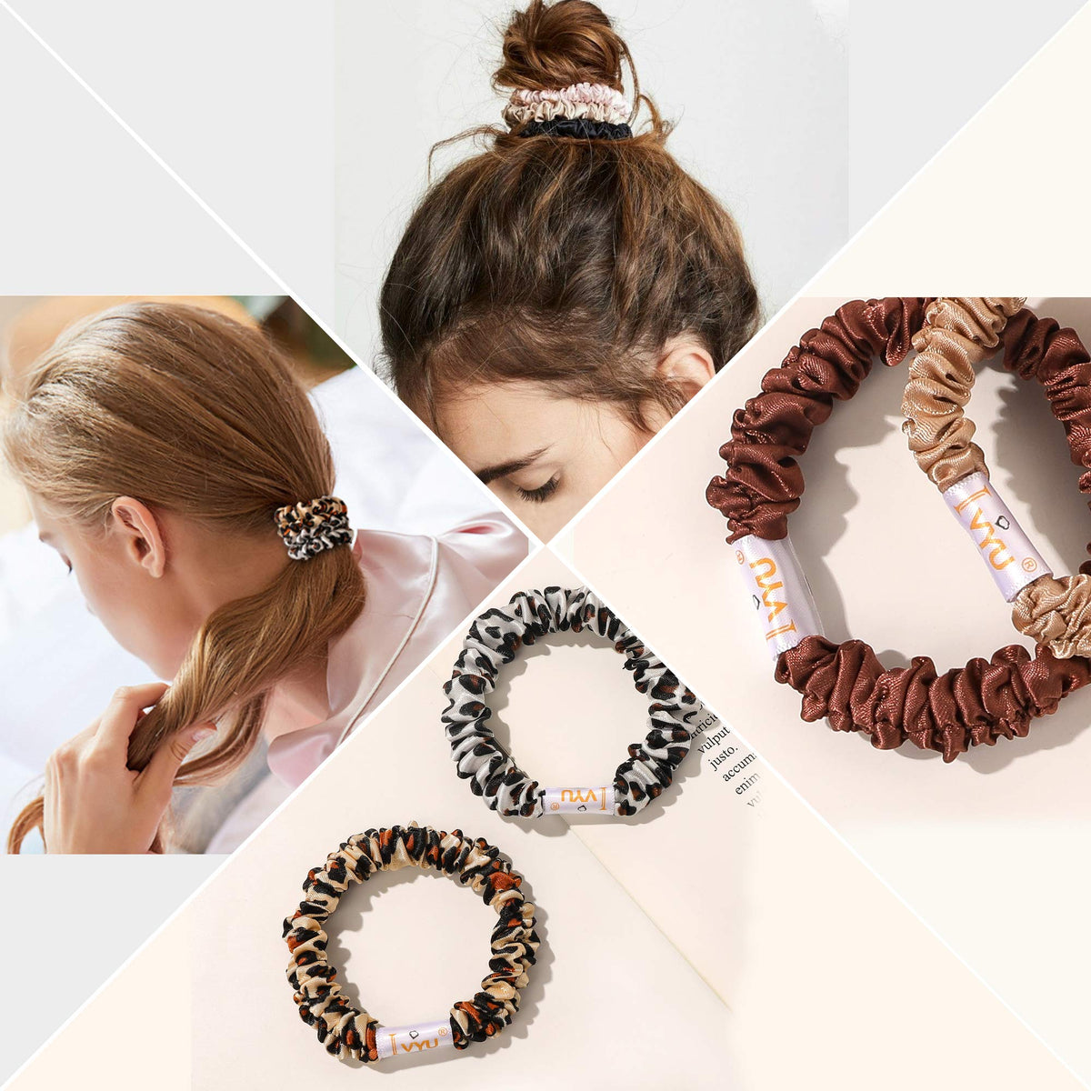 Ivyu scrunchie on thick curly hair in ponytail offering strong grip without creases