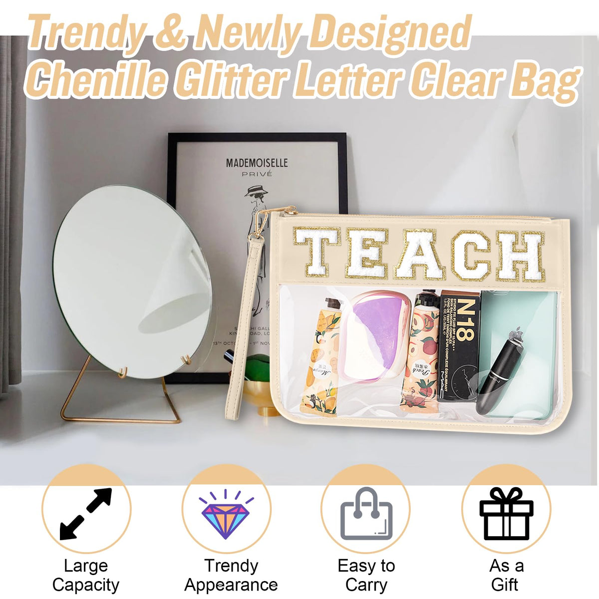 izuzta pouch on teacher desk with supplies showing gift-worthy, everyday usefulness