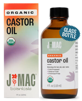 J MAC BOTANICALS amber bottle front label showing organic certification benefit