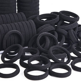 J-MEE front pack of 100 black hair bands showing bulk supply and value