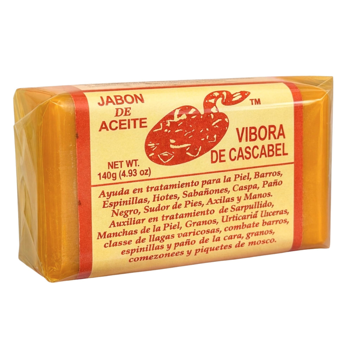 JABON DE ACEITE VIBORA DE CASCABEL label detail with ingredient list visible for informed shoppers benefit