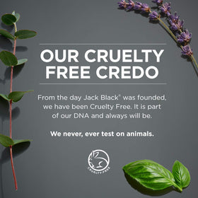 Jack Black label close-up listing ingredients and gentle, sulfate-free benefit