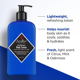 Jack Black pump and label close-up highlighting ingredients and scent