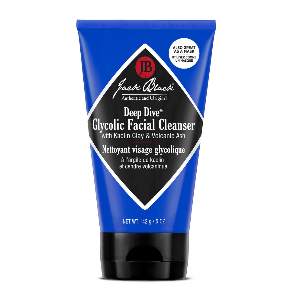 Jack Black cleanser front packaging showing bottle and label, clarifies skin