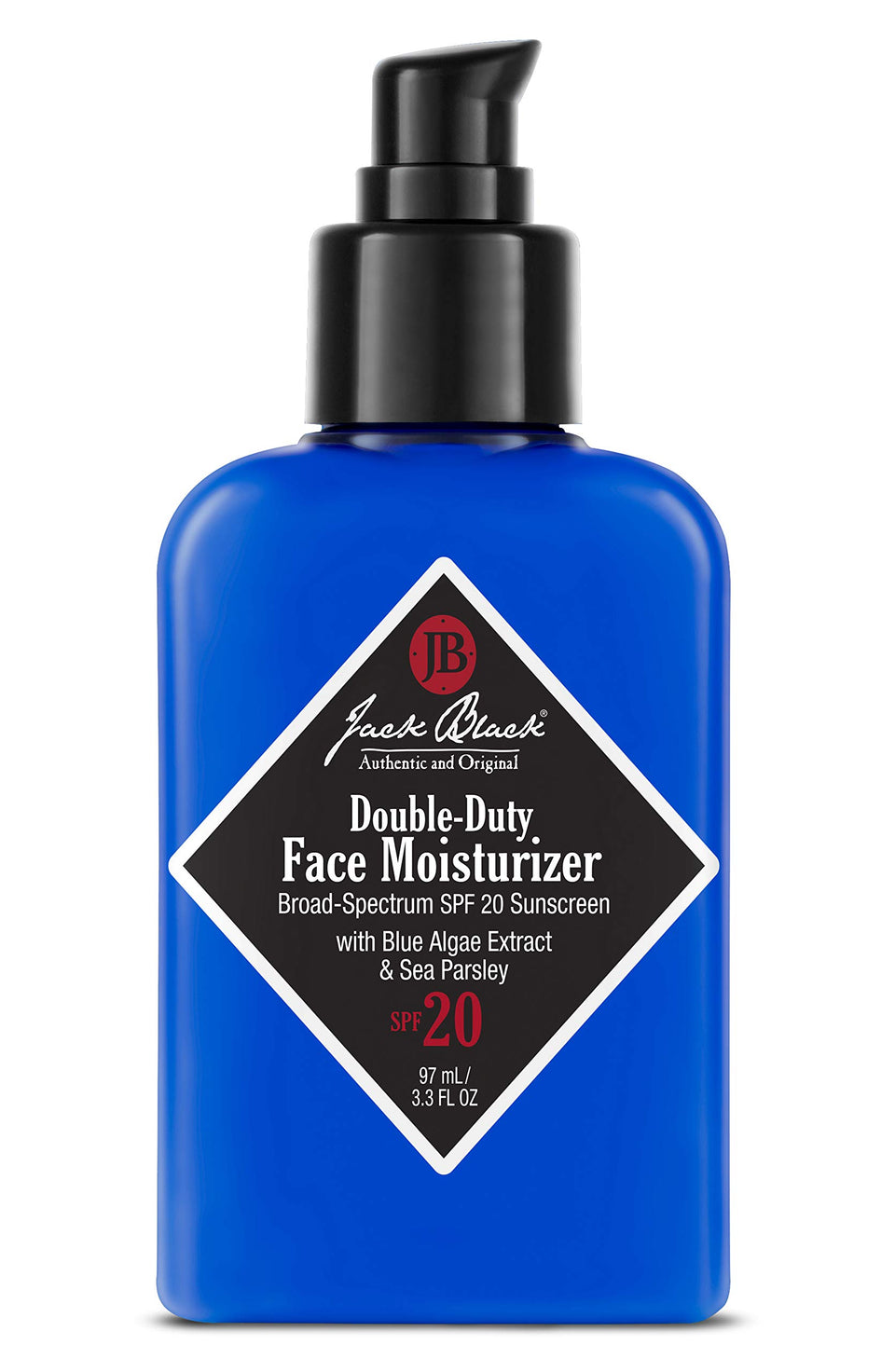 Jack Black front packaging showing bottle and SPF 20, easy daily protection