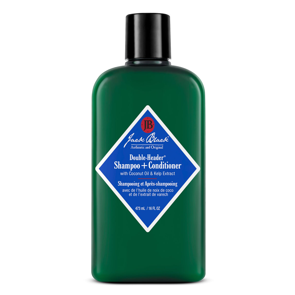 Jack Black front bottle view showing label and 16 oz size, clear product benefit