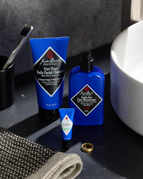 Jack Black ingredients flatlay featuring shea butter and avocado oil nourishment