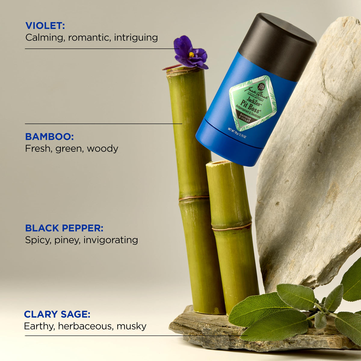 Jack Black ingredient label detail highlighting fragrance notes and gentle formulation benefits
