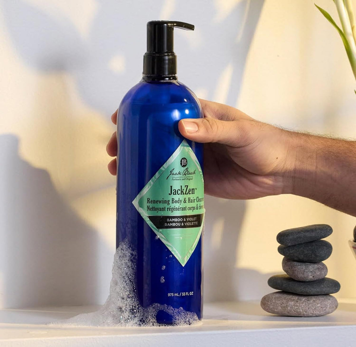 Jack Black JackZen creamy lather texture demonstrating gentle cleansing and hydration