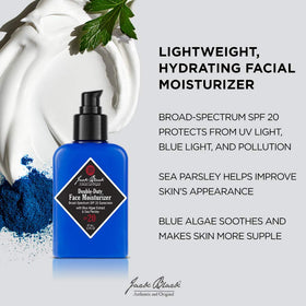 Jack Black cream texture on hand demonstrating lightweight hydration and absorption