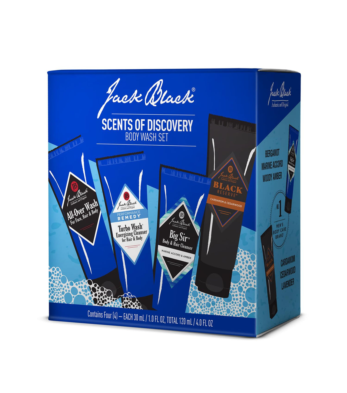 Jack Black bottles next to travel items showing compact TSA-ready benefit