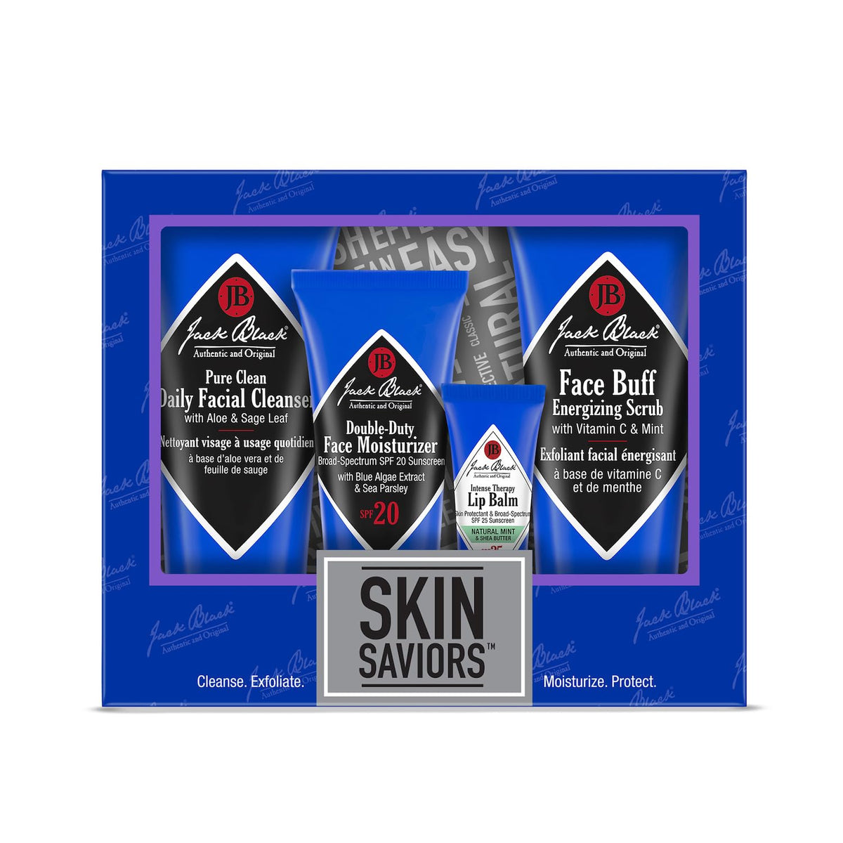 jack black front packaging showing compact travel skincare kit benefits convenience