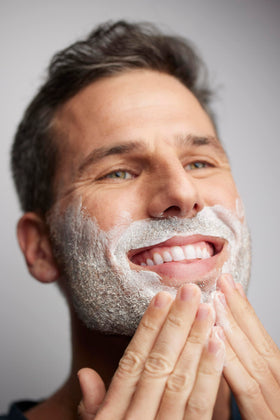 Jack Black cream on sink during grooming showing hydrating cushion benefit in routine