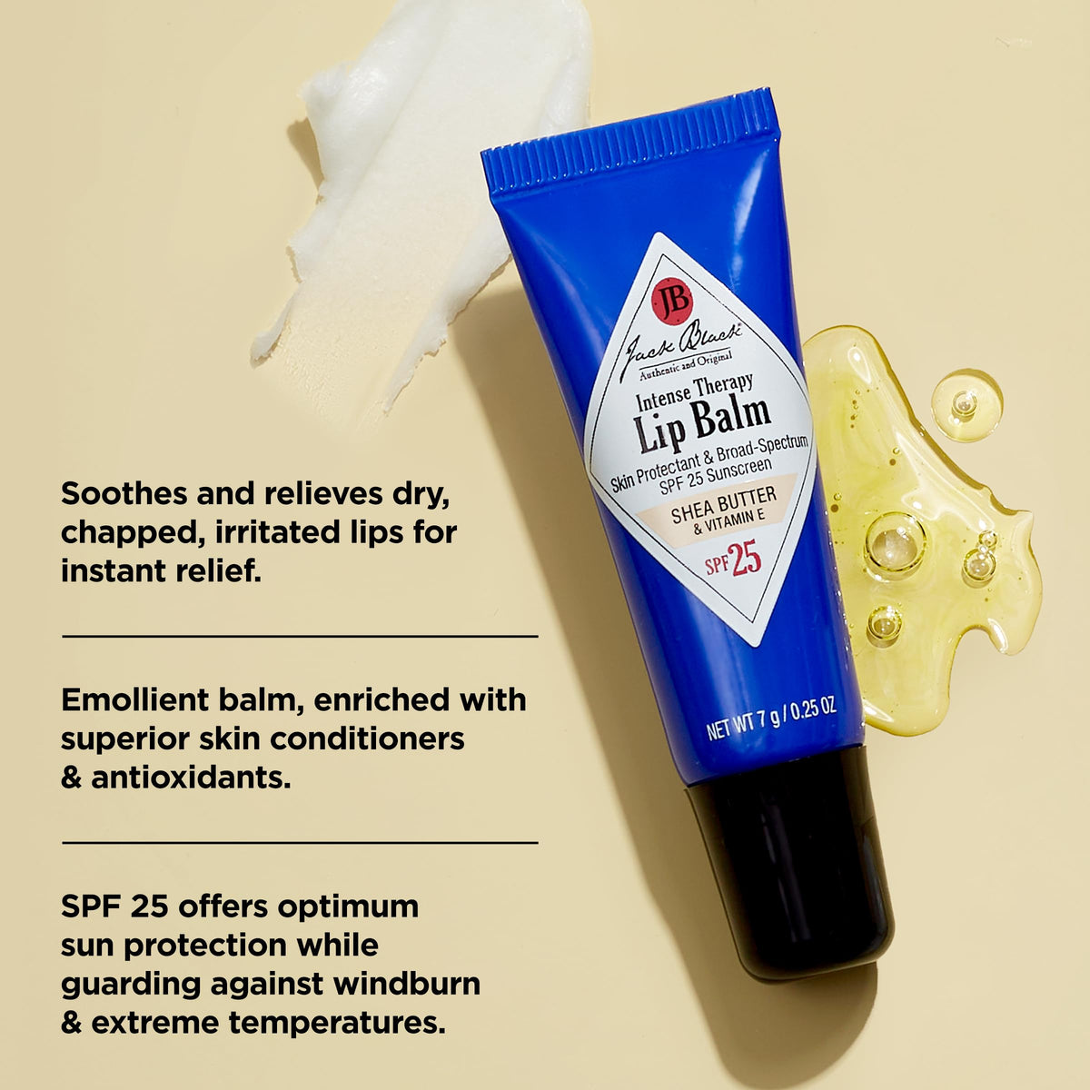 Jack Black close-up of balm texture highlighting shea butter hydration