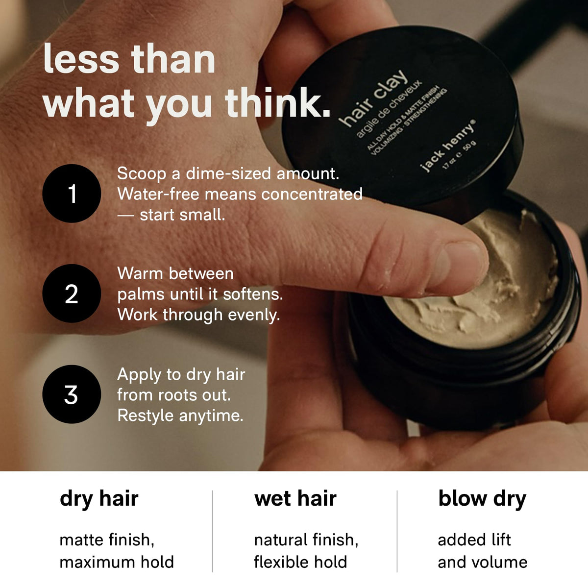 Jack Henry beeswax and coconut MCT display showing conditioning and protection benefit