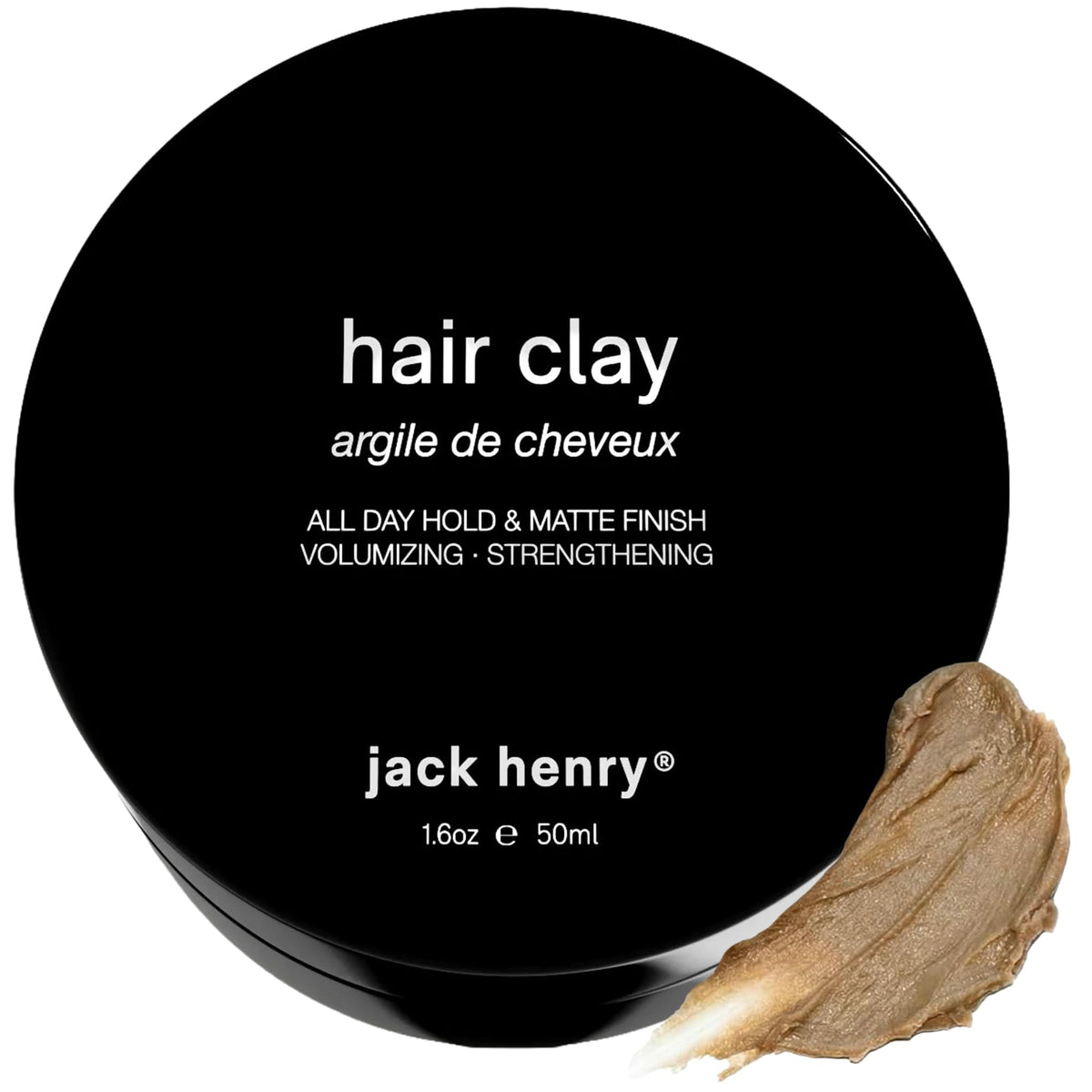 Jack Henry front jar showing clean packaging and matte clay benefits