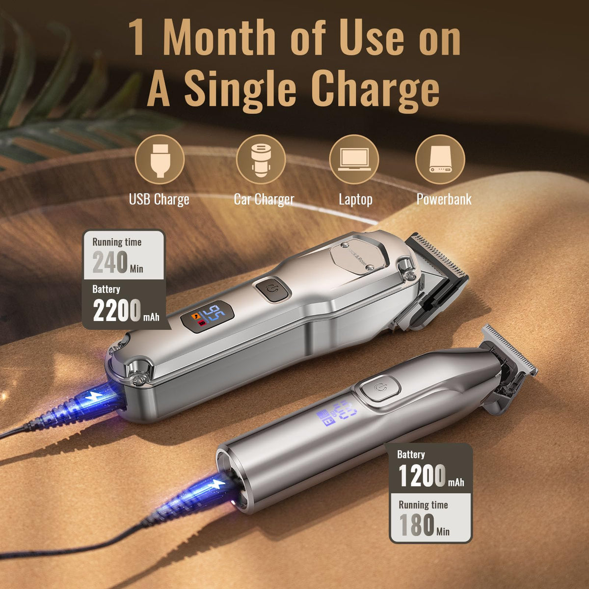 Jack & Rose battery indicator lit to show long runtime and travel convenience