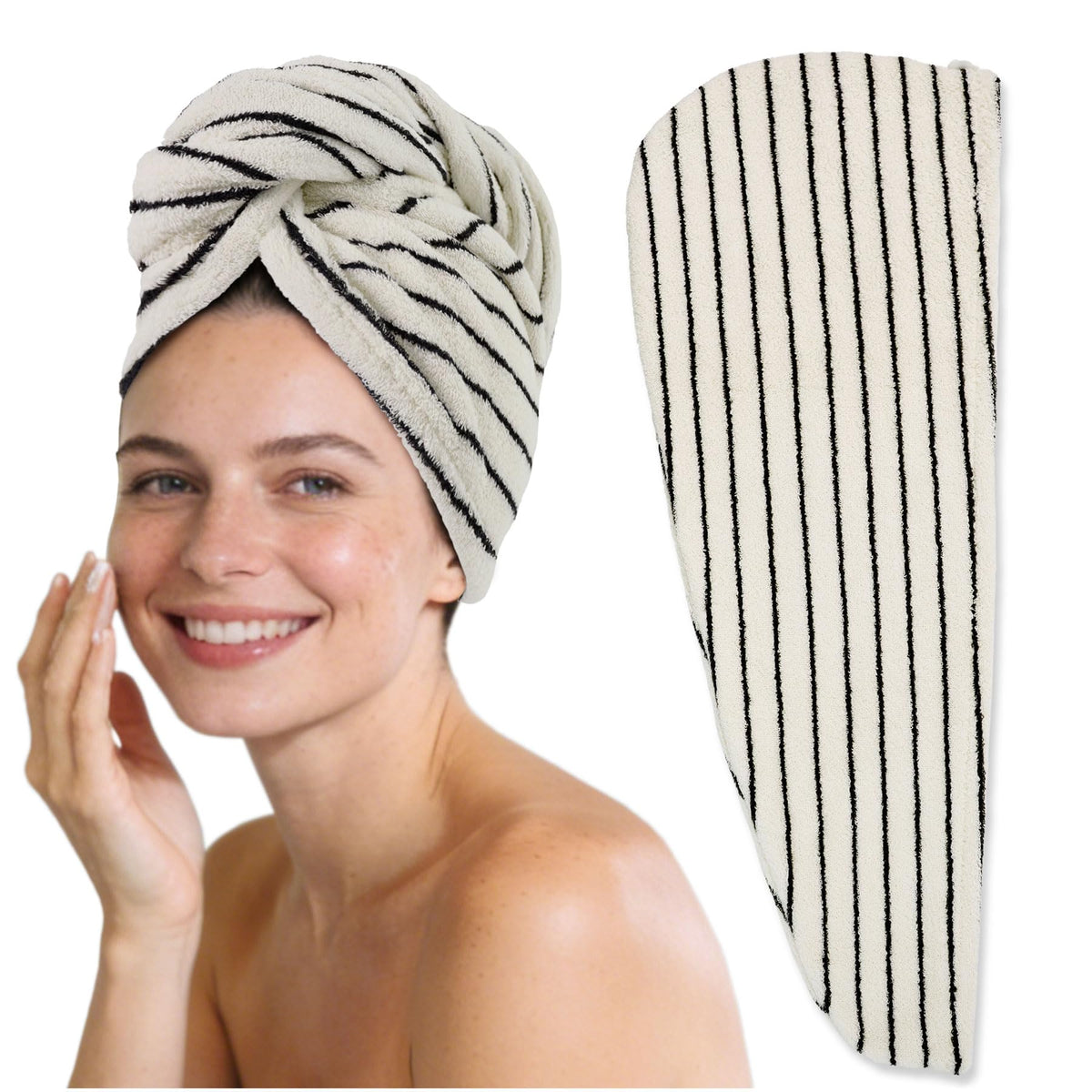 Jacquotha turban next to gym items showing ideal use after workouts and pool sessions