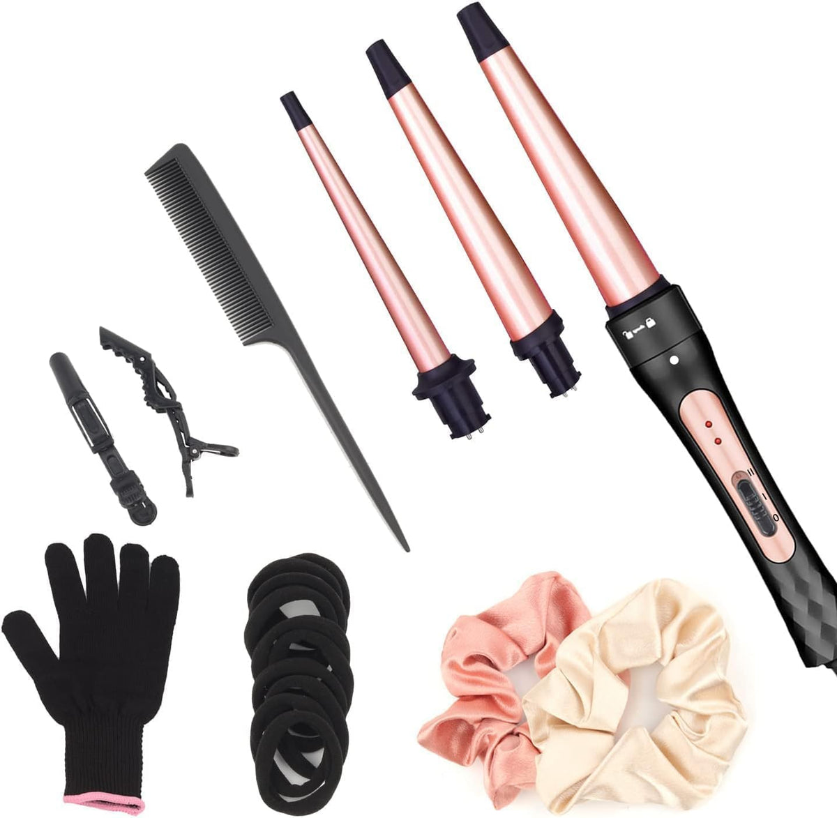 JAETON heat-resistant glove next to wand handle for safer styling and burn protection