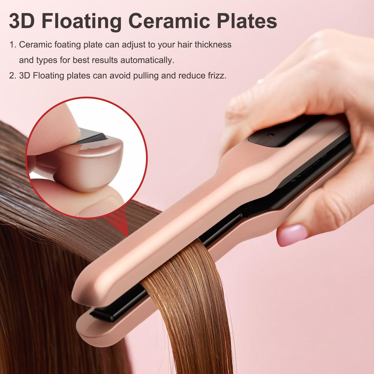 JAETON mini straightener held in hand demonstrating travel-friendly size and easy portability