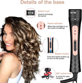 JAETON wand curling long hair, demonstrating fast styling and smooth results