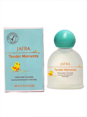 JAFRA tender moments bottle next to measuring cup showing 3.3 fl oz scale