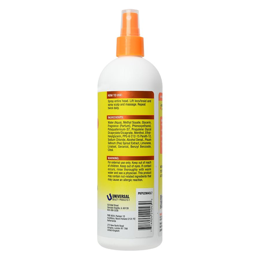 Jamaican Mango & Lime close-up nozzle and liquid texture, highlights easy spray application and quick absorption