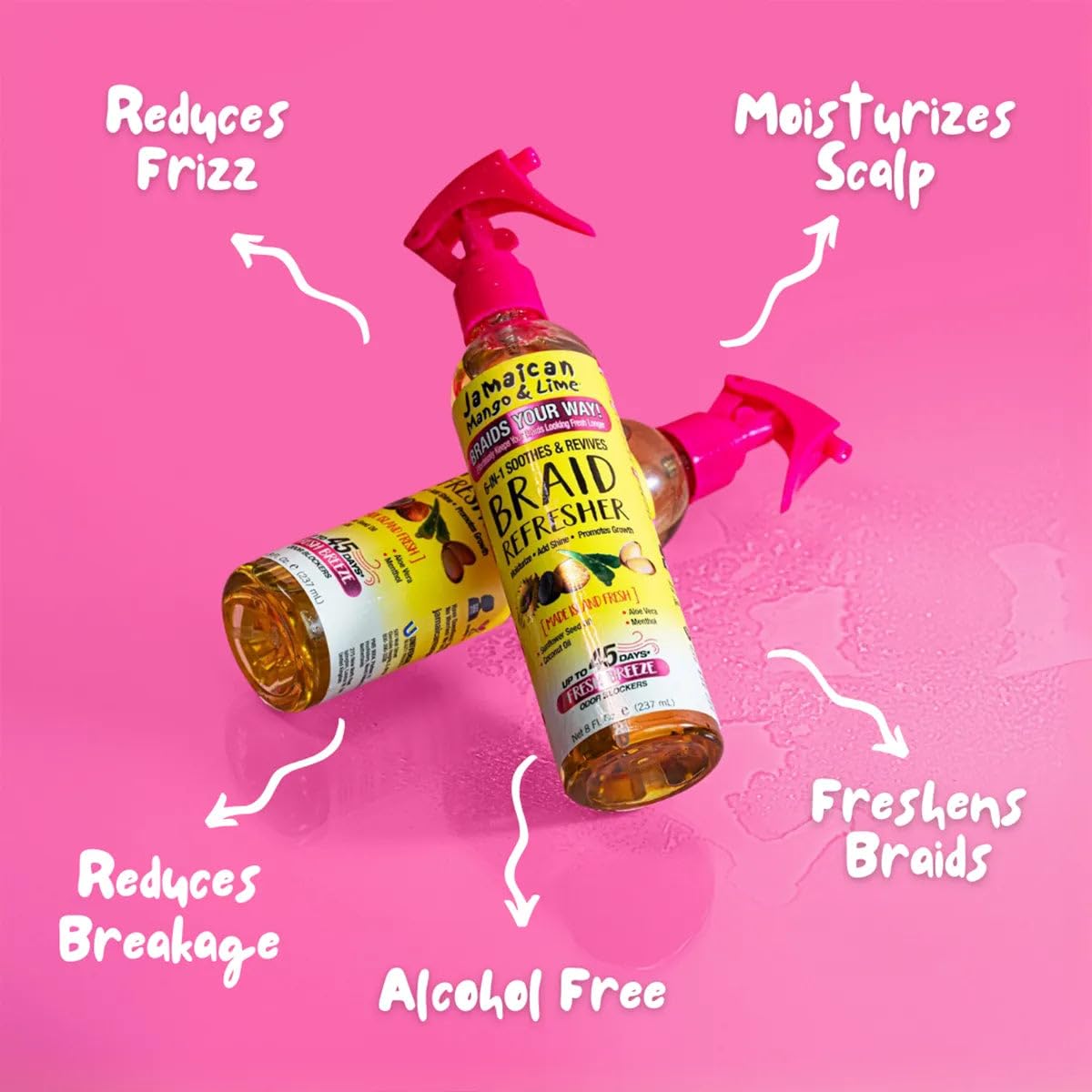 Jamaican Mango & Lime bottle in hand showing travel-friendly size and portability