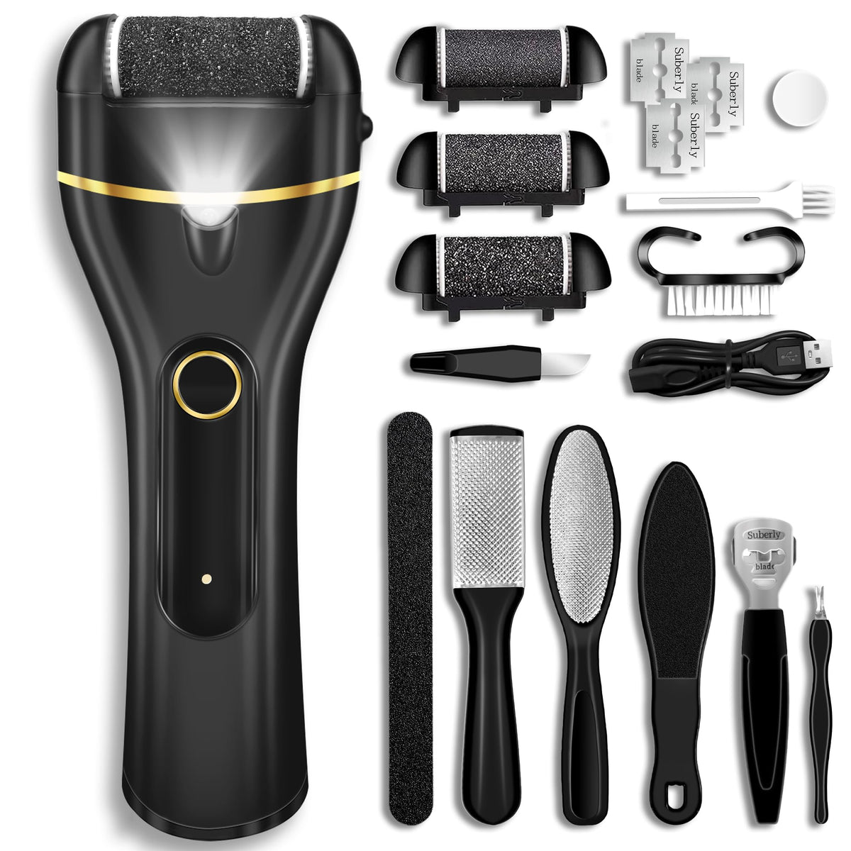 Jamestry front packaging showing device and included tools for complete foot care