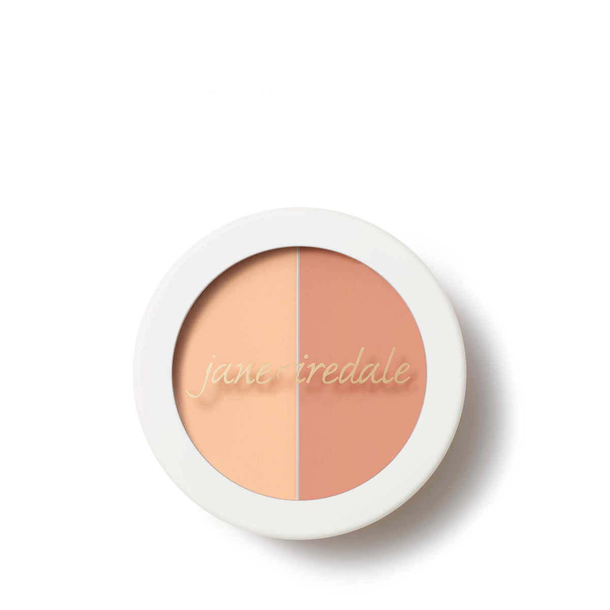 jane iredale compact front view showing two-color concealer and branding for easy shade choice