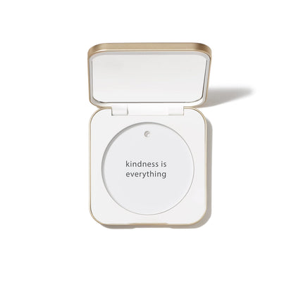 jane iredale compact front view white showing sleek aluminum shell and protective benefit