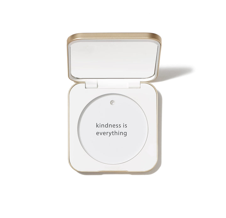 jane iredale compact front view white showing sleek aluminum shell and protective benefit