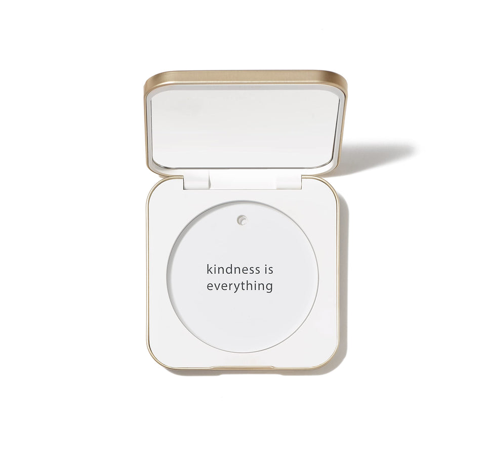 jane iredale compact front view white showing sleek aluminum shell and protective benefit
