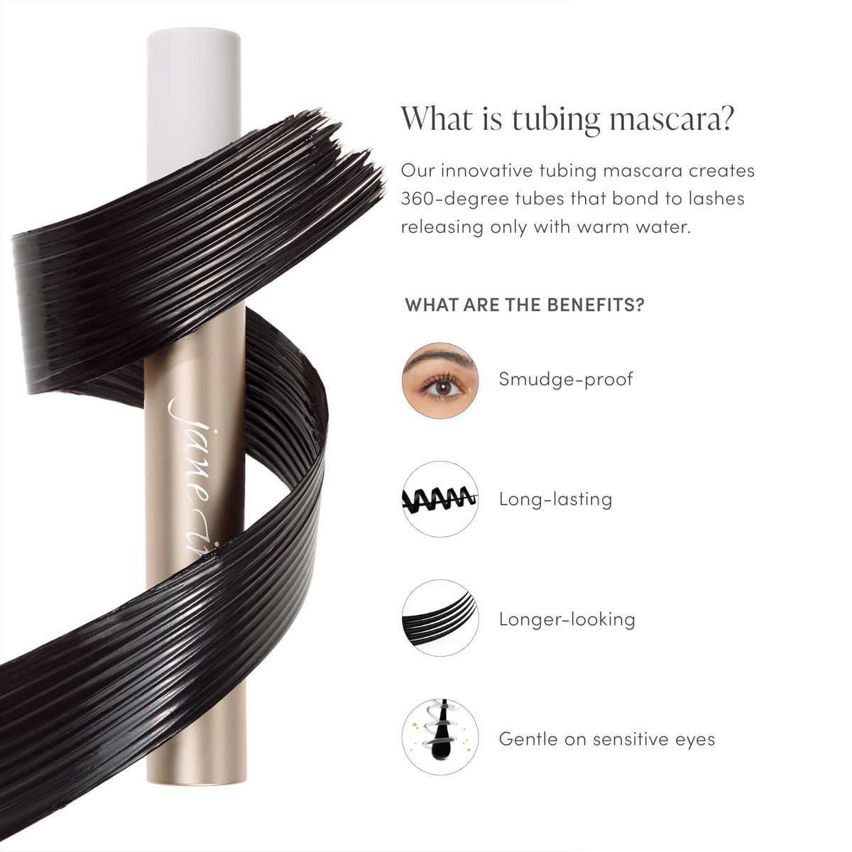 jane iredale mascara swipe on lashes showing lengthening effect