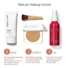 jane iredale model wearing product showing second-skin finish and polished look benefit