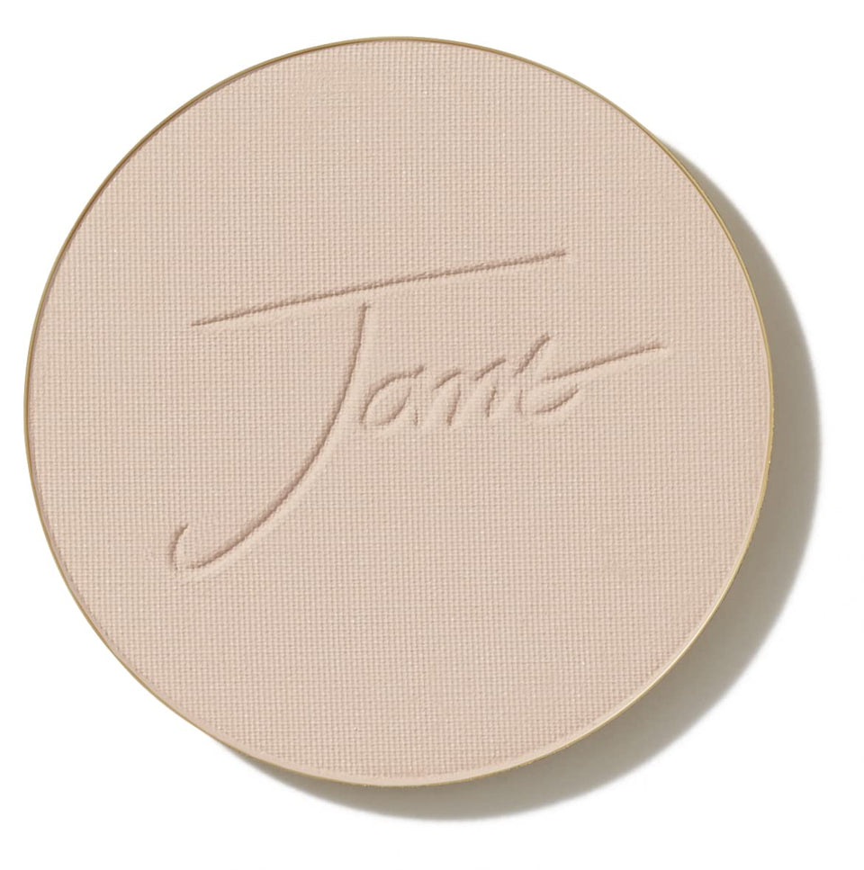 jane iredale front-facing refill pan showing satin shade and smooth surface benefit even coverage