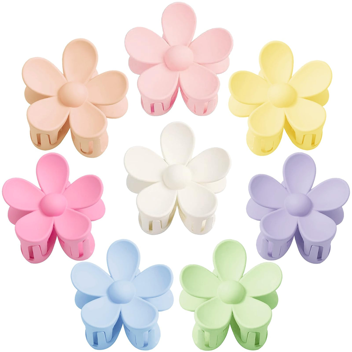 JANFUN front packaging showing eight colorful flower clips, organized and ready to gift