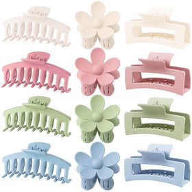 JANFUN front view of 12-pack showing assorted large clips and colors for easy styling