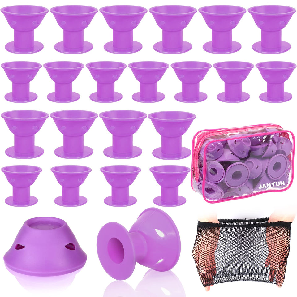 JANYUN front packaging shot showing 40 purple and black curlers, organized for convenience